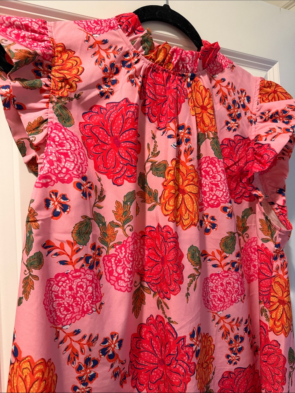 Umgee Pink & Red Floral Ruffle Blouse - Picture 4 of 6